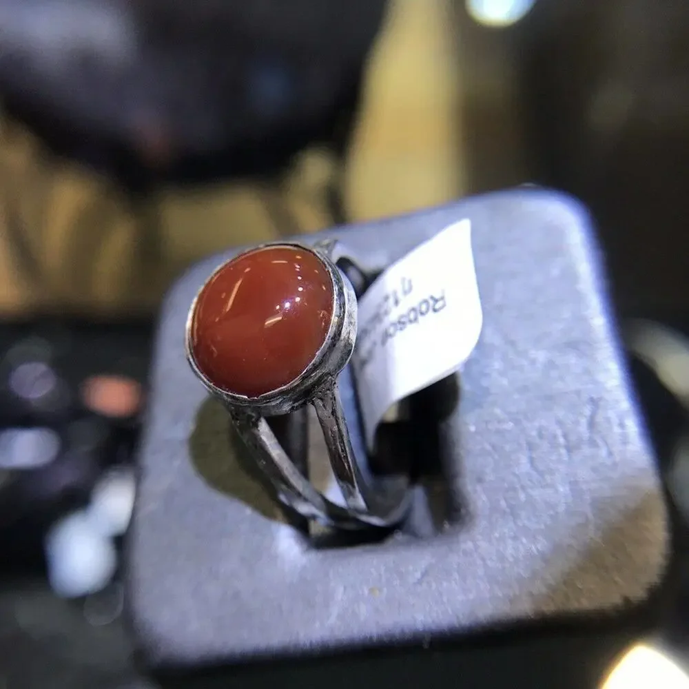 Red Agate (Natural) Ring Round Sz10 Bezel Set Silver 925 Design Band